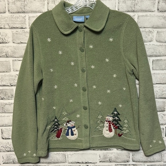 Croft & Barrow Sport Women’s Green Fleece Jacket Snowman Embroidered Size Small - Picture 1 of 13